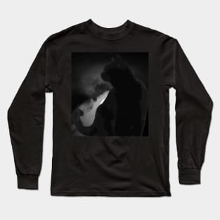 Black Cat Silhouetted Against Moonlight Sky Long Sleeve T-Shirt